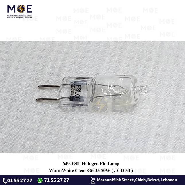 FSL Halogen Pin Lamp WarmWhite Clear G6.35 50W | JCD 50 | لمبة شك هالوجين ورم وايت