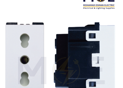 SAS Eco Shuttered Italian Standard Socket Outlet White 2P+E 16A 250V | Eco-50-203-ITL | بريز امان ابيض