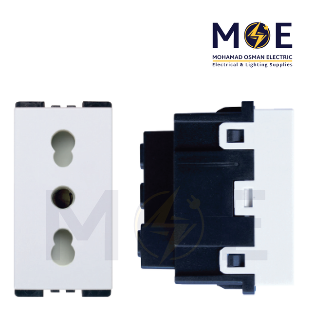 SAS Eco Shuttered Italian Standard Socket Outlet White 2P+E 16A 250V | Eco-50-203-ITL | بريز امان ابيض