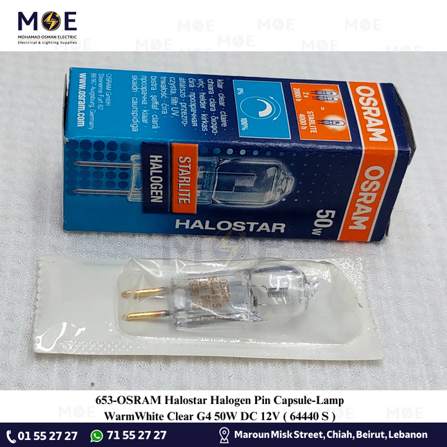 OSRAM Halostar Halogen Pin Capsule/Lamp WarmWhite Clear G4 50W DC 12V | 64440 S