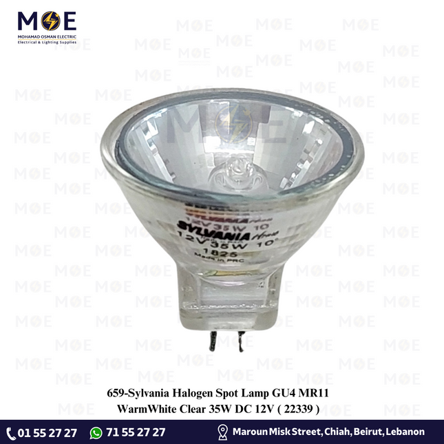 Sylvania Halogen Spot Lamp GU4 MR11 WarmWhite Clear 35W DC 12V | 22339 | لمبة سبوت هالوجين ورم وايت