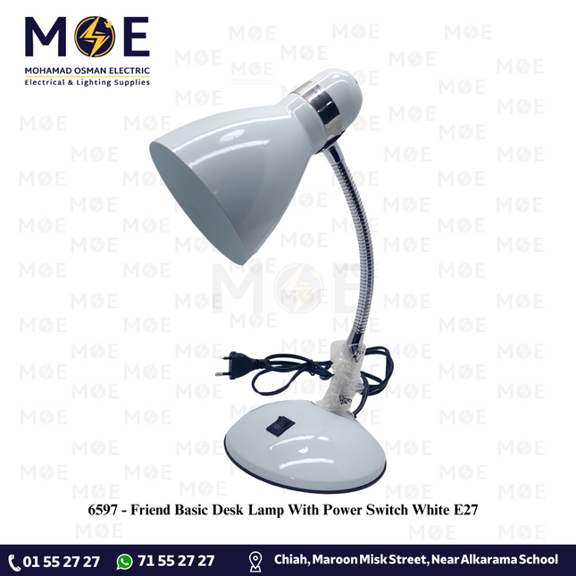 Friend Basic Desk Lamp With Power Switch White E27 | غلوب طاولة للدراسة مع مفتاح ابيض