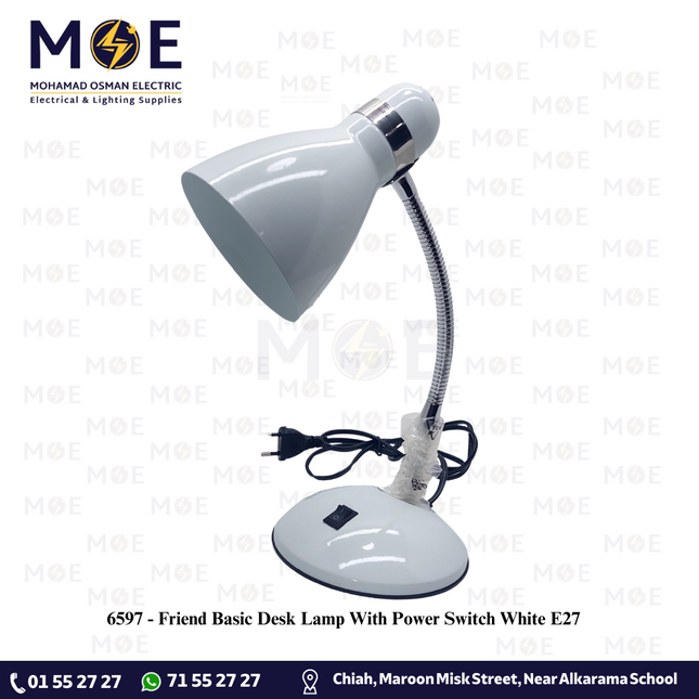 Friend Basic Desk Lamp With Power Switch White E27