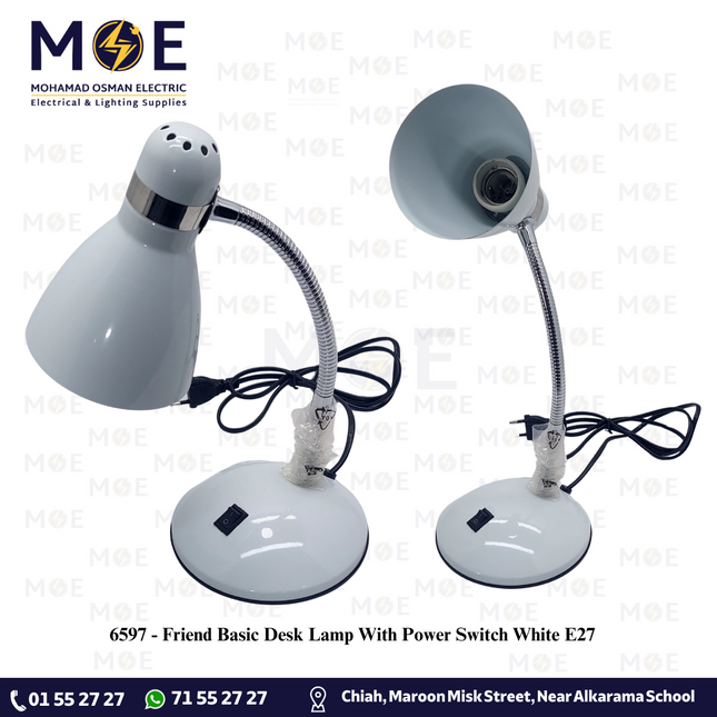 Friend Basic Desk Lamp With Power Switch White E27 | غلوب طاولة للدراسة مع مفتاح ابيض