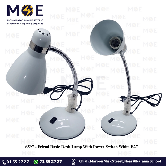 Friend Basic Desk Lamp With Power Switch White E27