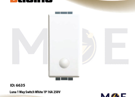 Bticino Luna 1Way Switch White 1P 16A 250V | C4001L | مفتاح مفرد ابيض