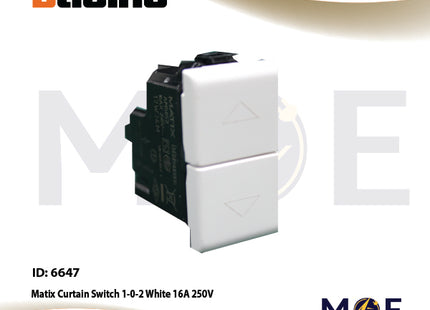 Bticino Matix Curtain Switch 1-0-2 White 16A 250V | AM5052 | مفتاح ستور ابيض