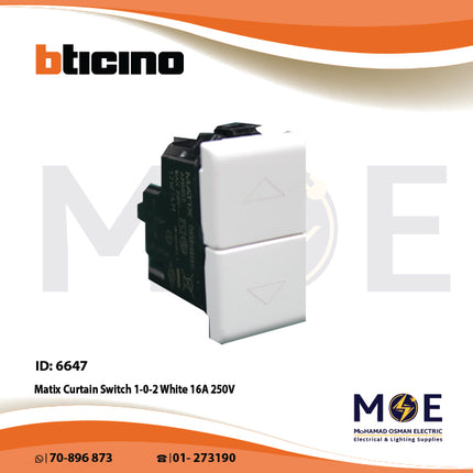 Bticino Matix Curtain Switch 1-0-2 White 16A 250V | AM5052