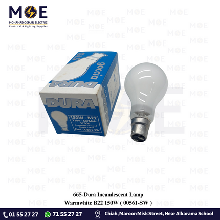 Dura Incandescent Lamp Warmwhite B22 150W | 00561-SW