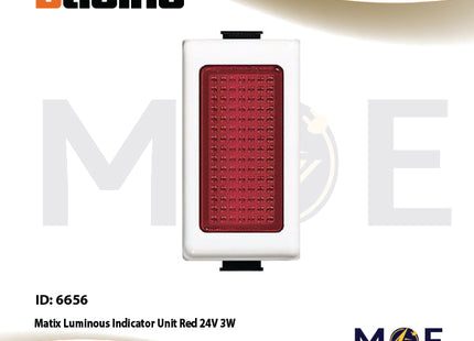 Bticino Matix White Luminous Indicator Unit Red 24V 3W 1Module | AM5060R | لمبة اشارة احمر