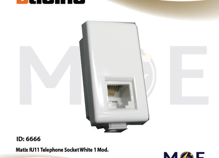 Bticino Matix RJ11 phone Jack | Telephone Socket White 1Module | AM5958/11N | بريز تلفون باناسونيك ابيض