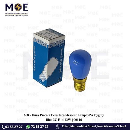 Dura Piccola Pera Incandescent Lamp SPA Pygmy Blue 3C E14 13W | 116