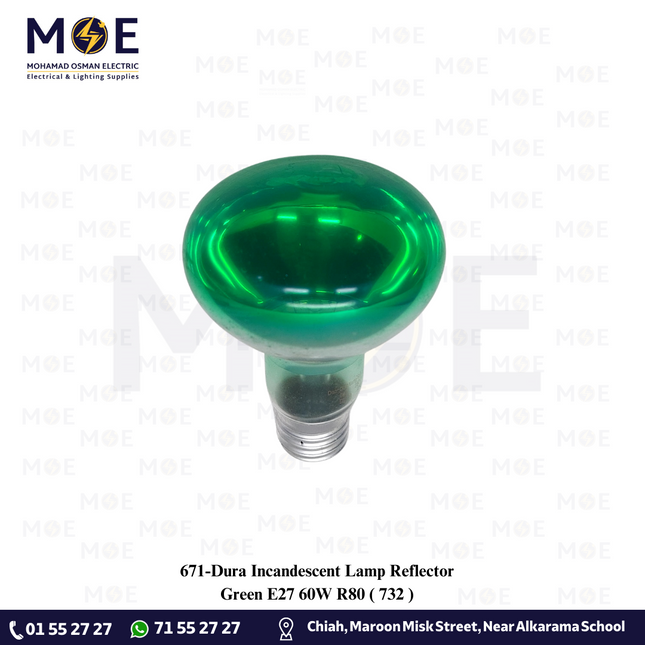 Dura Incandescent Lamp Reflector Green E27 60W R80 | 732