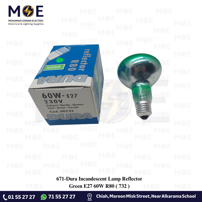 Dura Incandescent Lamp Reflector Green E27 60W R80 | 732