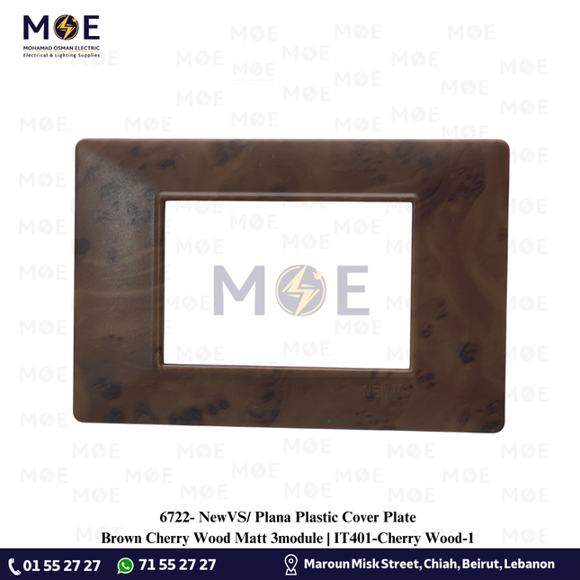 NewVS/ Plana Plastic Cover Plate Brown Cherry Wood Matt 3module | IT401-Cherry Wood-1