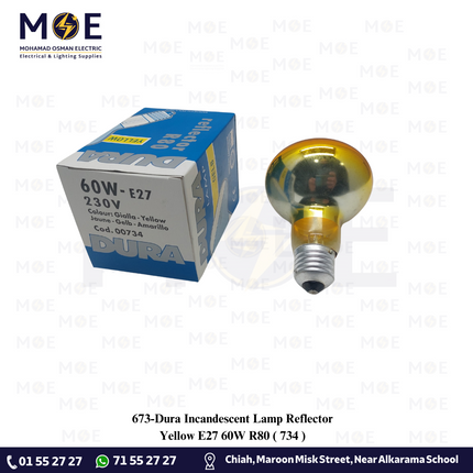 Dura Incandescent Lamp Reflector Yellow E27 60W R80 | 734