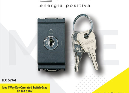 Vimar Idea 1Way Key Operated Switch Gray 2P 16A 250V | 16165 | مفتاح مع قفل رمادي اسود