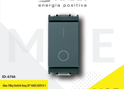 Vimar Idea 1Way Switch Gray 2P 16AX 250V 0-1 | 16016 | مفتاح مفرد خطين رمادي اسود