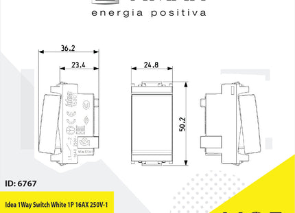 Vimar Idea 1Way Switch White 1P 16AX 250V | 16001.B | مفتاح مفرد ابيض