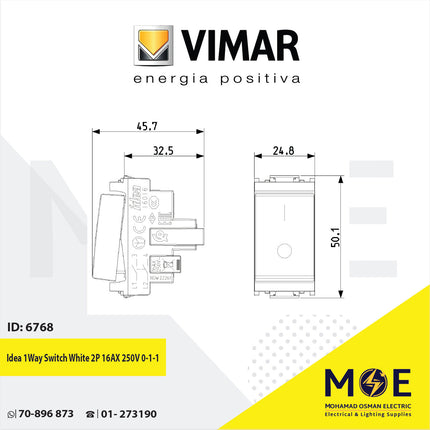 Vimar Idea 1Way Switch White 2P 16AX 250V 0-1 | 16016.B