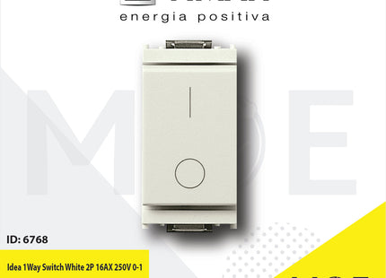 Vimar Idea 1Way Switch White 2P 16AX 250V 0-1 | 16016.B | مفتاح مفرد خطين ابيض