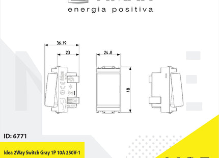 Vimar Idea 2Way Switch Gray 1P 10A 250V | 16004 | مفتاح دركسيون رمادي اسود