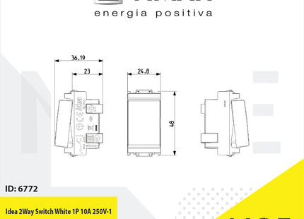 Vimar Idea 2Way Switch White 1P 10A 250V | 16004.B | مفتاح دركسيون ابيض