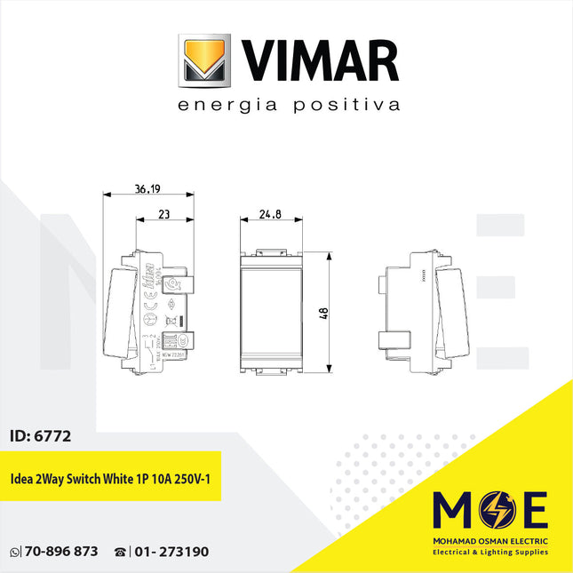 Vimar Idea 2Way Switch White 1P 10A 250V | 16004.B | مفتاح دركسيون ابيض