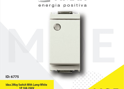 Vimar Idea 2Way Switch With Lamp White 1P 10A 250V | 16025.B | مفتاح دركسيون مع لمبة ابيض