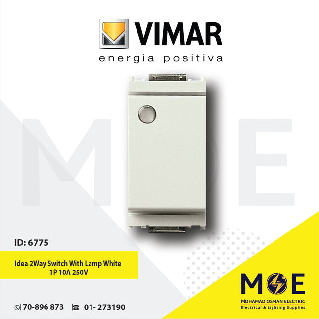 Vimar Idea 2Way Switch With Lamp White 1P 10A 250V | 16025.B | مفتاح دركسيون مع لمبة ابيض