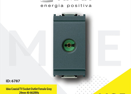 Vimar Idea Coaxial TV Socket Outlet Female Gray 29mm 40-862MHz | 16320 | بريز تلفزيون رمادي اسود