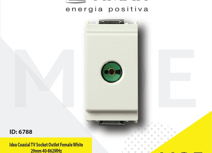 Vimar Idea Coaxial TV Socket Outlet Female White 29mm 40-862MHz | 16320.B | بريز تلفزيون ابيض