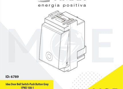 Vimar Idea Door Bell Switch/ Push Button Gray 1PNO 10A | 16080 | كباس جرس داخلي مفرد رمادي اسود