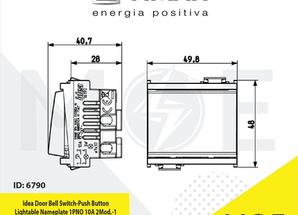 Vimar Idea Door Bell Switch/ Push Button Lightable Nameplate 1PNO 10A 2Module | 16190 | كباس جرس باسم مع لمبة