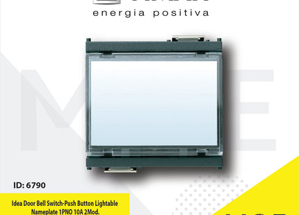 Vimar Idea Door Bell Switch/ Push Button Lightable Nameplate 1PNO 10A 2Module | 16190 | كباس جرس باسم مع لمبة