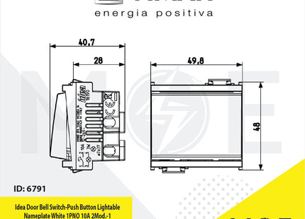 Vimar Idea Door Bell Switch/ Push Button Lightable Nameplate White 1PNO 10A 2Module | 16190.B | كباس جرس باسم مع لمبة