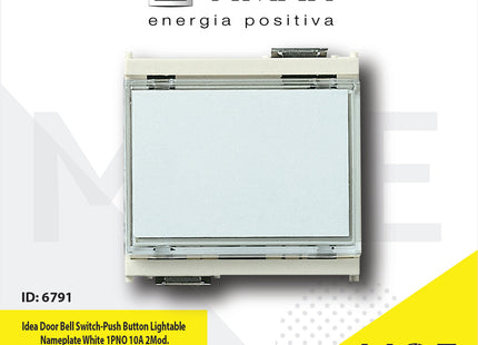 Vimar Idea Door Bell Switch/ Push Button Lightable Nameplate White 1PNO 10A 2Module | 16190.B | كباس جرس باسم مع لمبة