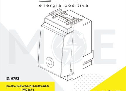 Vimar Idea Door Bell Switch/ Push Button White 1PNO 10A | 16080.B | كباس جرس داخلي مفرد ابيض