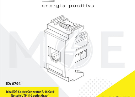 Vimar Idea EDP Data Socket Connector RJ45 Cat6 Netsafe UTP 110 outlet Gray | 16359.6 | بريز داتا رمادي اسود