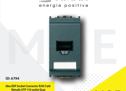 Vimar Idea EDP Data Socket Connector RJ45 Cat6 Netsafe UTP 110 outlet Gray | 16359.6 | بريز داتا رمادي اسود