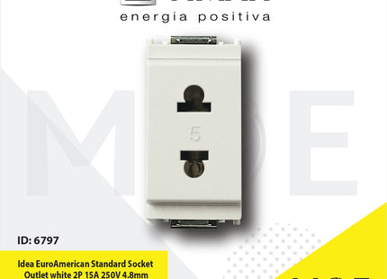 Vimar Idea Euro American Standard Socket Outlet White 2P 15A 250V 4.8mm | 16233.B | بريز امريكي اوروبي ابيض