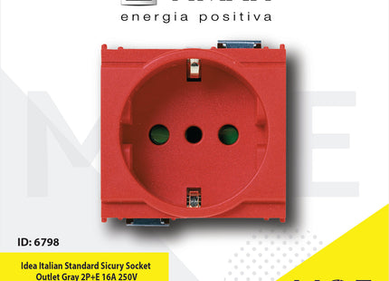 Vimar Idea Italian Standard Sicury Socket Outlet Red 2P+E 16A 250V | 16209.R | بريز امان احمر