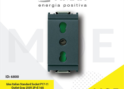 Vimar Idea Italian Standard Socket P17/ 11 Outlet Gray 250V 2P+E 16A | 16203 | بريز امان رمادي اسود