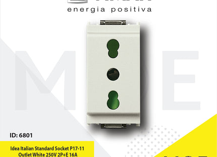 Vimar Idea Italian Standard Socket P17/ 11 Outlet White 250V 2P+E 16A | 16203.B | بريز امان ابيض
