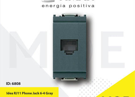 Vimar Idea Telephone Socket | RJ11 Phone Jack 6/4 Gray | 16335 | بريز تلفون رمادي اسود