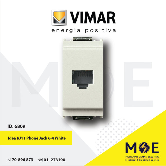 Vimar Idea Telephone Socket | RJ11 Phone Jack 6/4 White | 16335.B | بريز تلفون ابيض