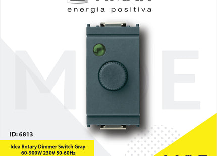 Vimar Idea Rotary Dimmer Switch Gray 60- 900W 230V 50/60Hz 1module | 16556 | ديمر برم رمادي اسود