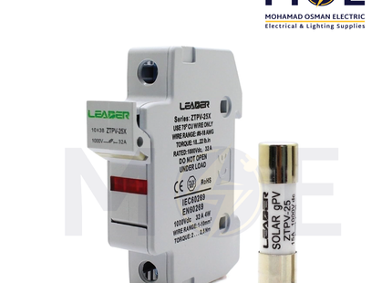 Leader Din Fuse Holder With Indicator 10x38mm 32A 1000VDC | ZTPV-25B-32A | دجنتور بيت فيوز مع ضو - حامل فيوز على سكة دين - قاعدة فيوز