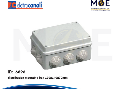 Elettrocanali distribution mounting box Rectangle 190x140x70mm | 400C6 25 | علبة رمادية ظاهرة مع جوان