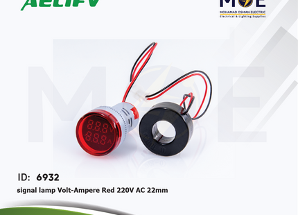 Aelifv Signal Lamp Volt/Ampere Red Panel Mount 220V AC 22mm | AD101-22VAM-RD | لمبة اشارة امبير و فولت مع كعكة احمر